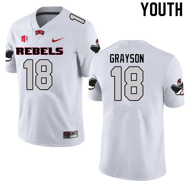 Youth #18 Shaun Grayson UNLV Rebels College Football Jerseys Sale-White - Click Image to Close